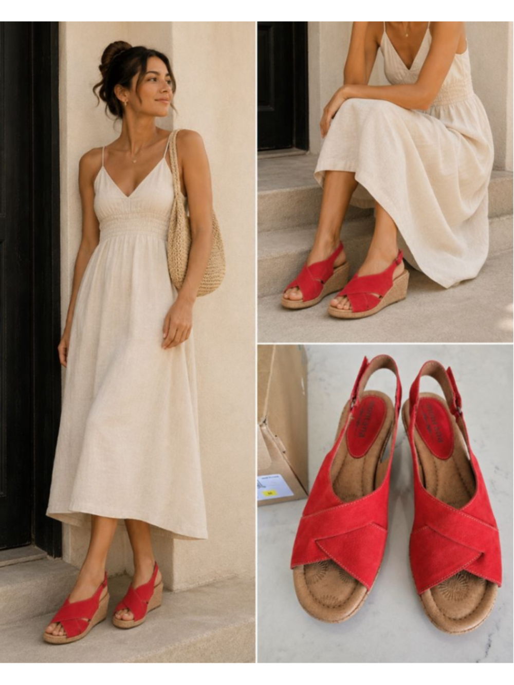 Women's Montana Red Cora Wedge Suede Leather Sandals Size 10